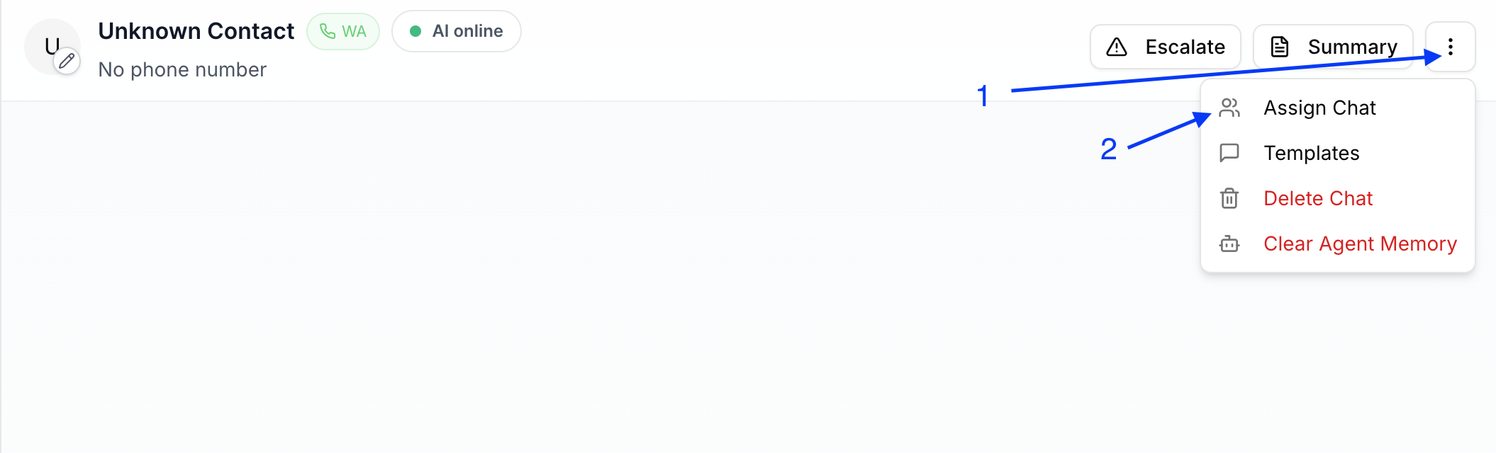 Assign a chat to a teammate from the inbox conversation menu