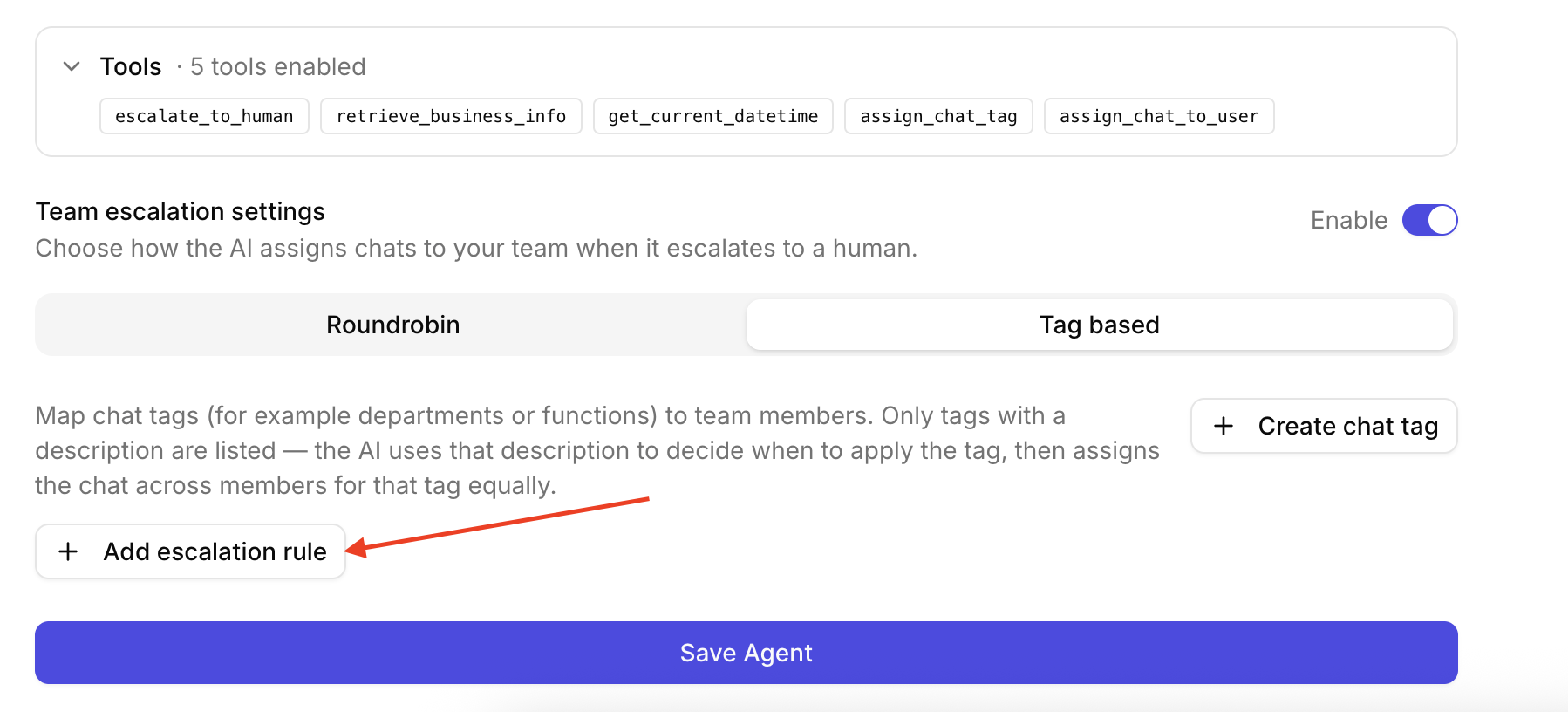 Add escalation rule button