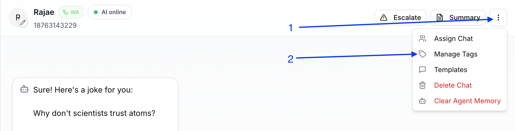 Open Manage tags from the conversation header menu