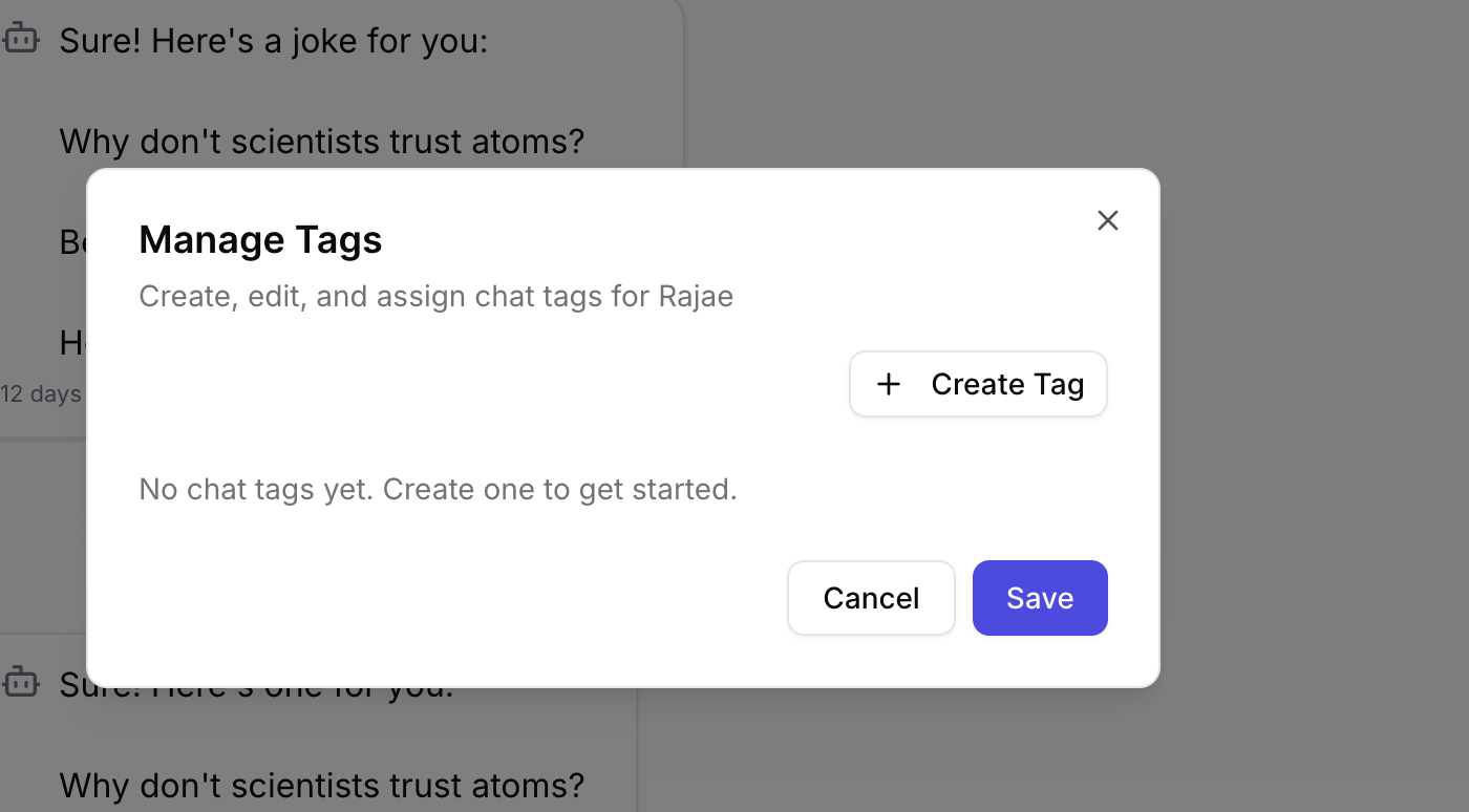 Tag list with Create tag button