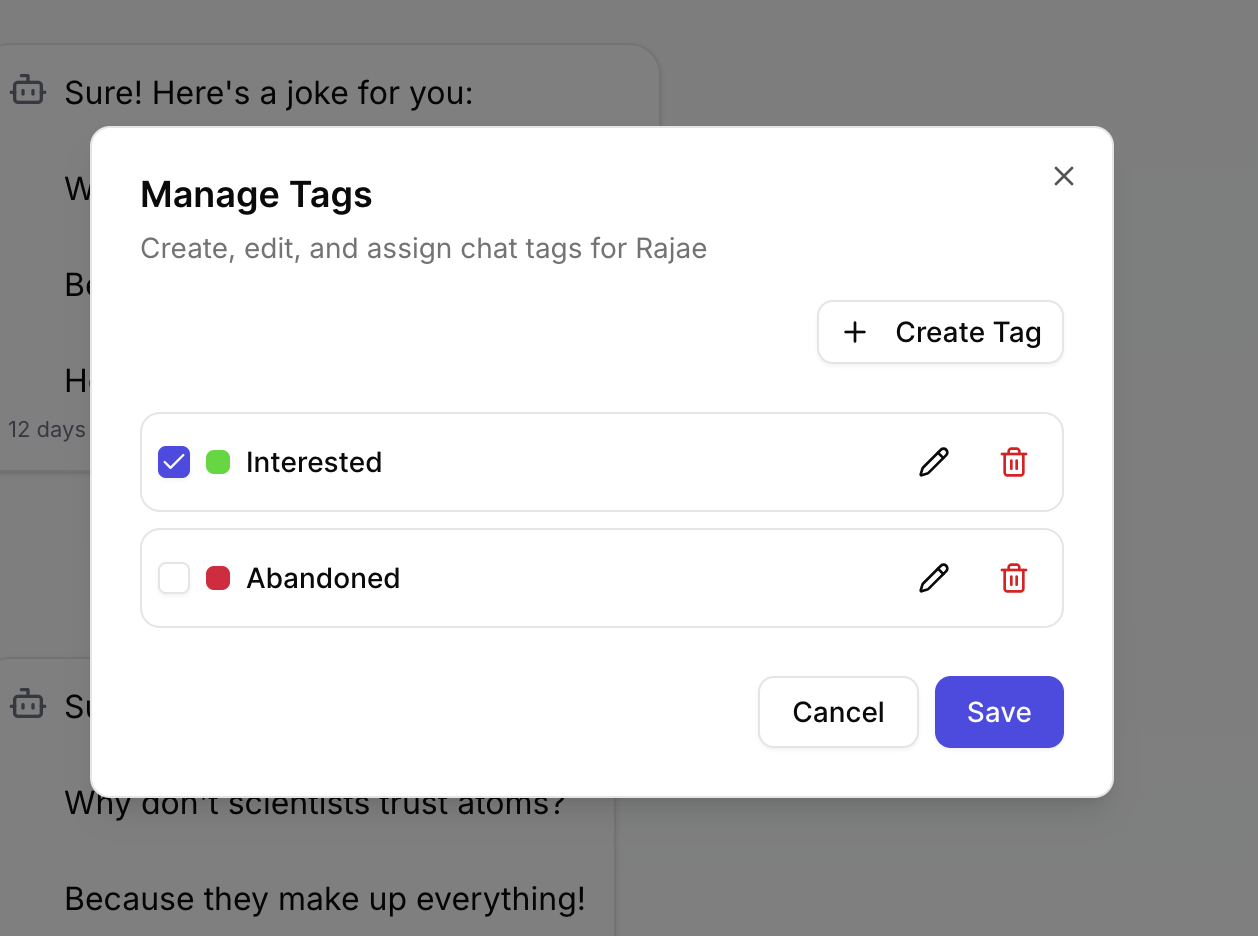 Newly created tag shown in the tag list