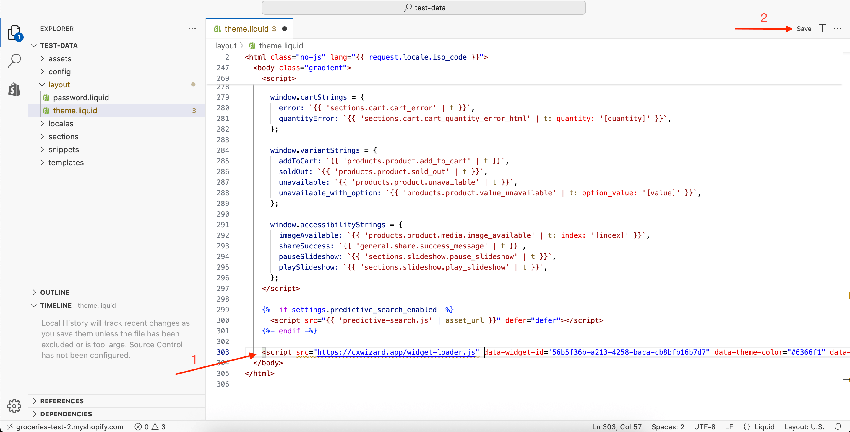 Colar o código antes do fechamento do body