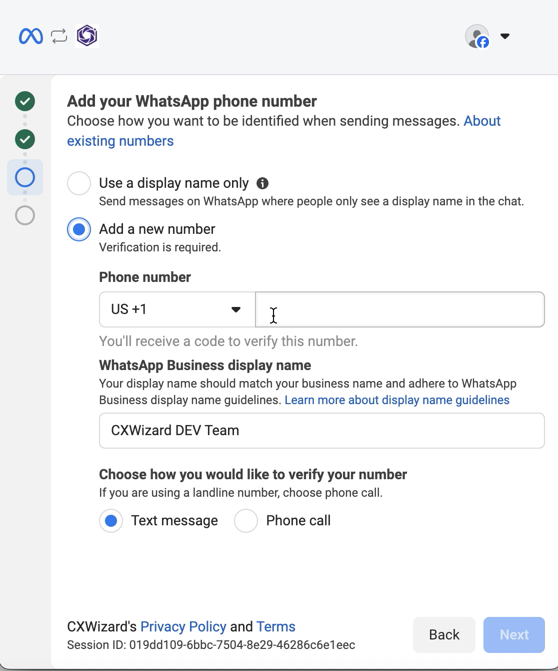 Add a new phone number and enter the verification code