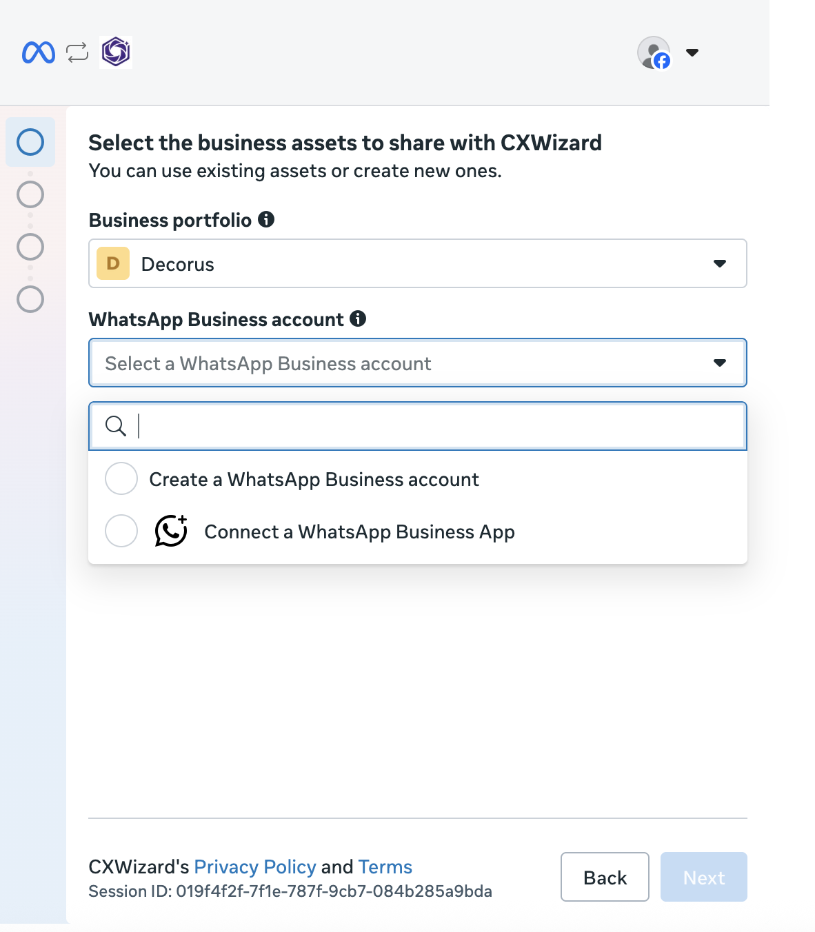 Choose between creating a WhatsApp Business account or connecting the mobile app